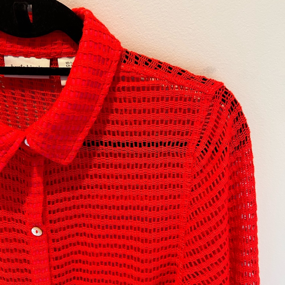 Haute hippie red crochet button down pool cover up large